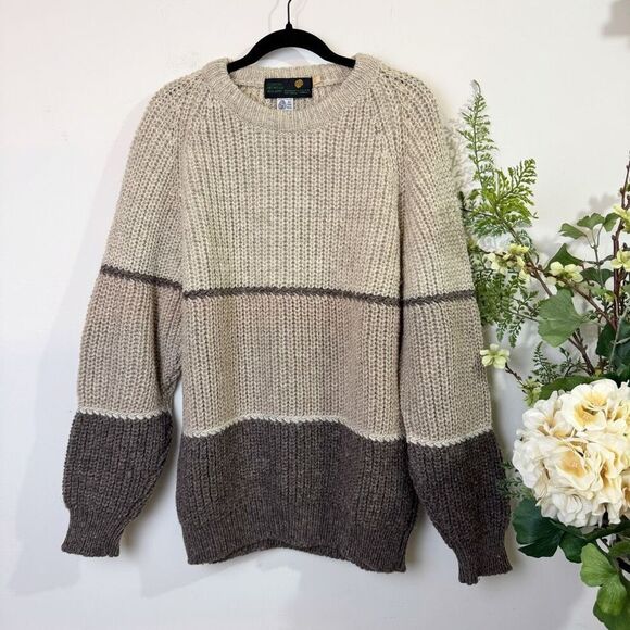 🖤🔥 Country Knitwear Ireland Wool Fisherman Sweater Brown Beige 4290s